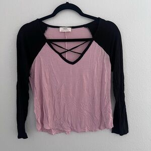 Revive Black Pink Baseball Tee Size Small